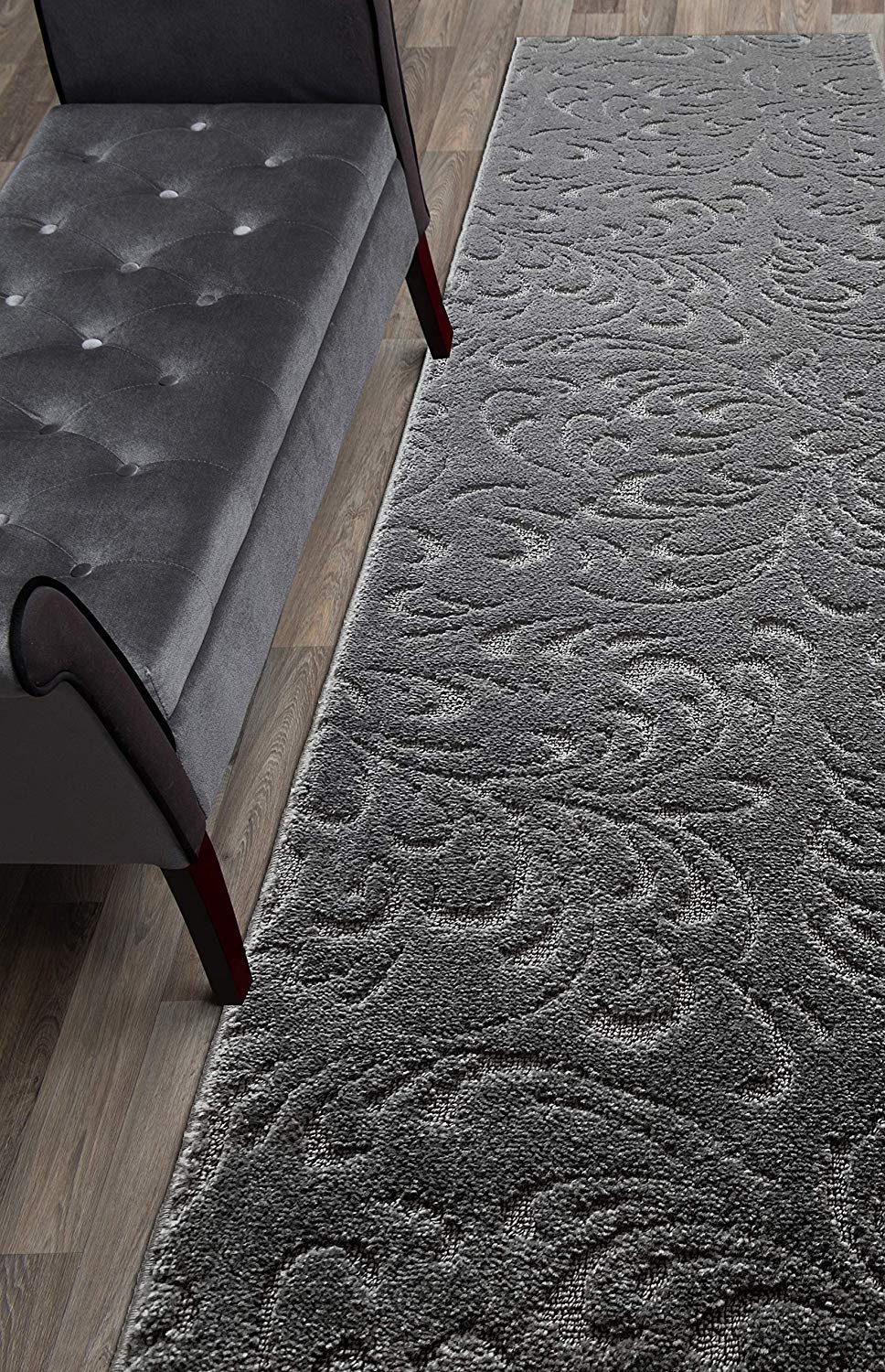 ORFA HOME Custom Cut Hallway Runner Rug, Slip Resistant, 26 Inch Wide X Your Choice of Length, Floral Anthracite, 26 Inch X 22 f