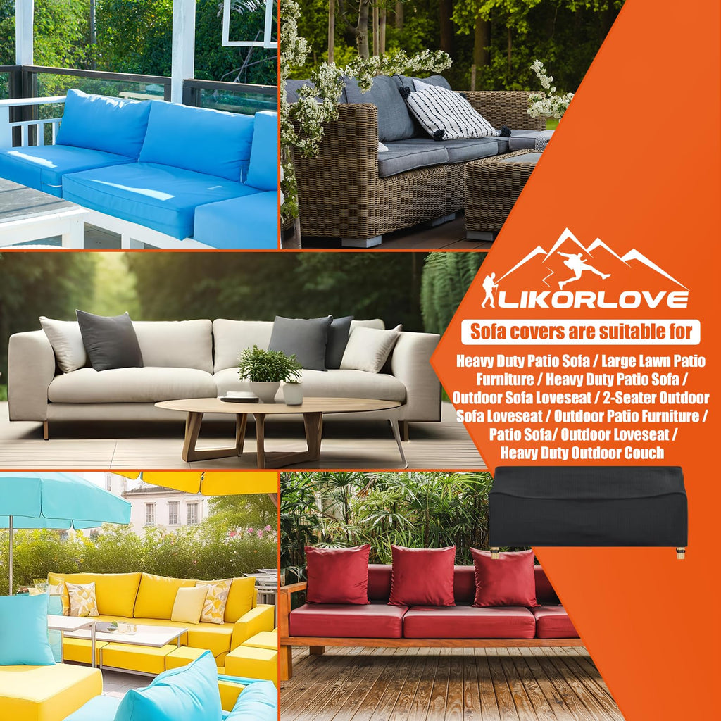 Likorlove 100% Waterproof Outdoor Sofa Cover, 90.5'' Wx 42'' Dx 32'' H Patio Furniture Covers Waterproof, Windproof 3-Seater Sof