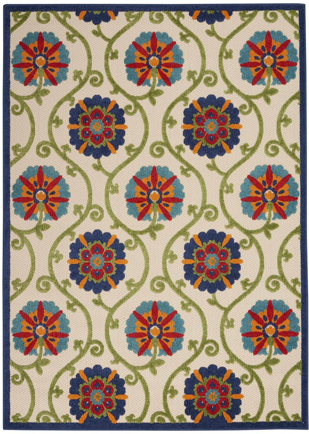 HomeRoots Blue/Multicolor 100% Polypropylene 4’ x 6’ Blue Floral Vines Indoor Outdoor Area Rug