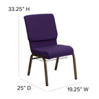 Flash Furniture HERCULES Series 18.5''W Church Chair in Royal Purple Fabric with Cup Book Rack - Gold Vein Frame