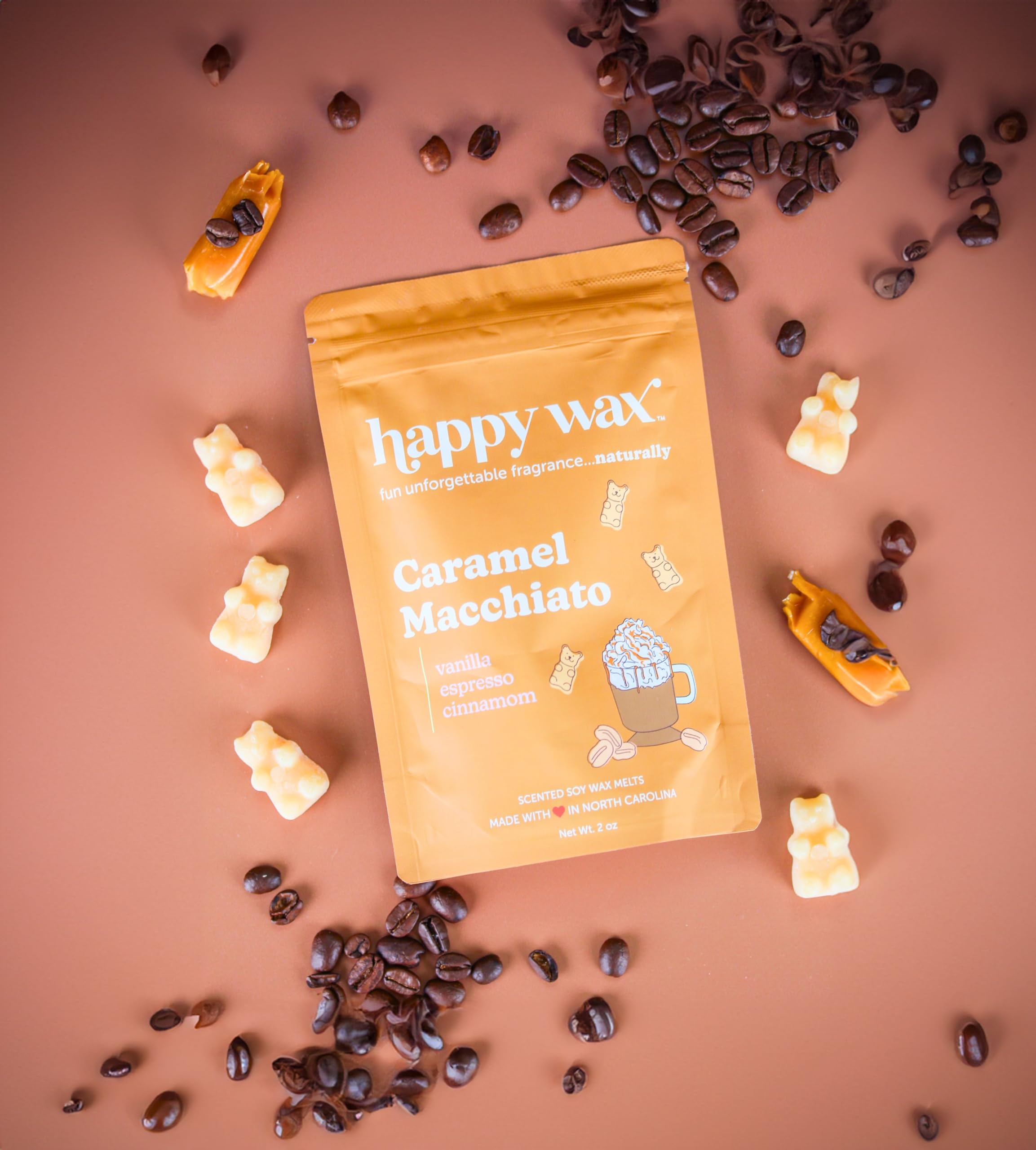 Happy Wax Caramel Macchiato Scented Bear Wax Melts - Natural Strong Scented Coffee Wax Melts Infused W/Essential Oils - Non Toxi