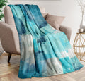Teal Grey Throw Blanket Turquoise Abstract Art Ultra-Soft Cozy Fleece Blankets Lightweight Modern Flannel Blanket For Couch Sofa