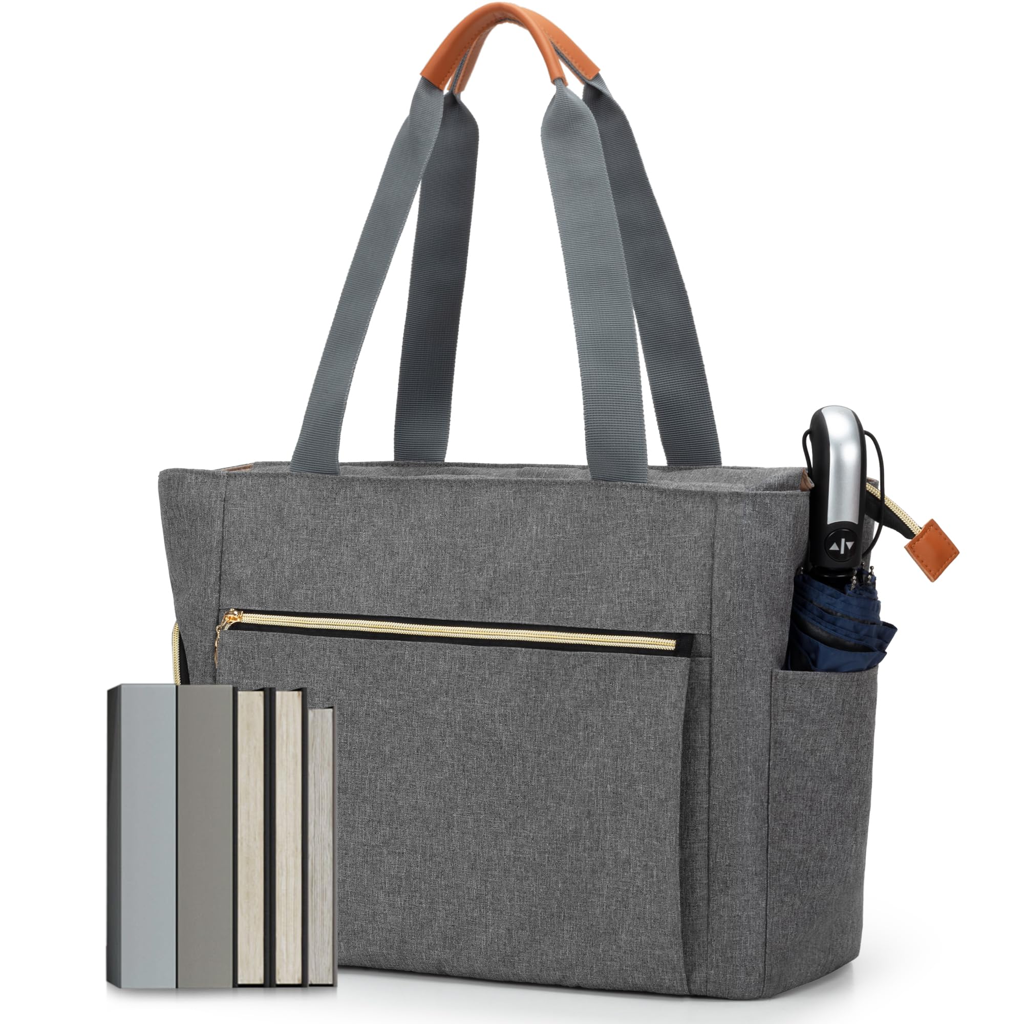 Curmio Teacher Tote Bag For Women, Teacher Work Bag With Cup Holder And Laptop Compartment, Large Utility Tote For Teachers, Gra