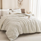 Andency King Comforter Set Beige, Textured Farmhouse 3 Pieces Comforter (1 Boho Comforter, 2 Pillowcases), Soft Microfiber Down Alternative Geometric Comforter Bedding Set (104X90 Inch)