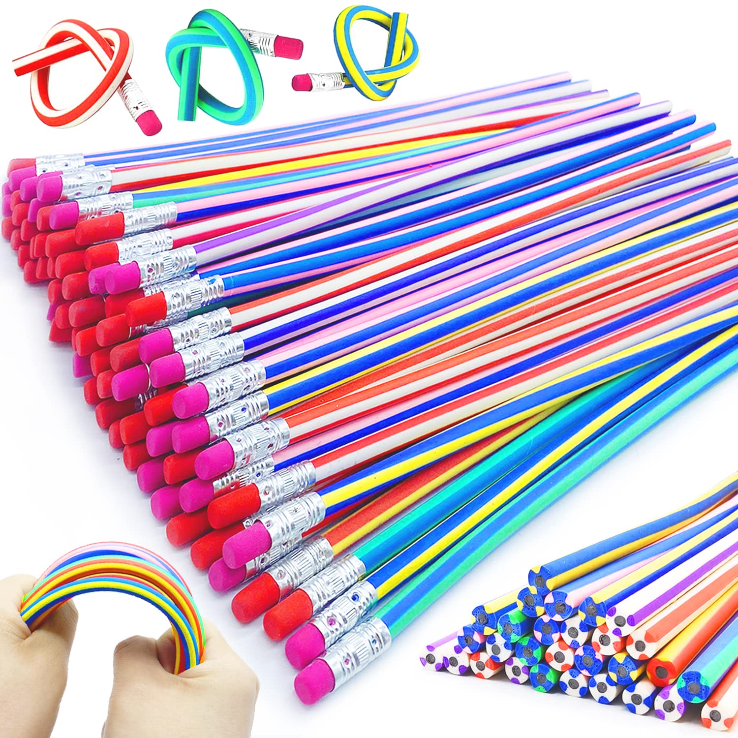 Guuozzli 45 Pack Flexible Soft Pencil,7.1 Inch Magic Bend Pencils,Soft Novelty Pencil With Eraser For Kids Gift Students School