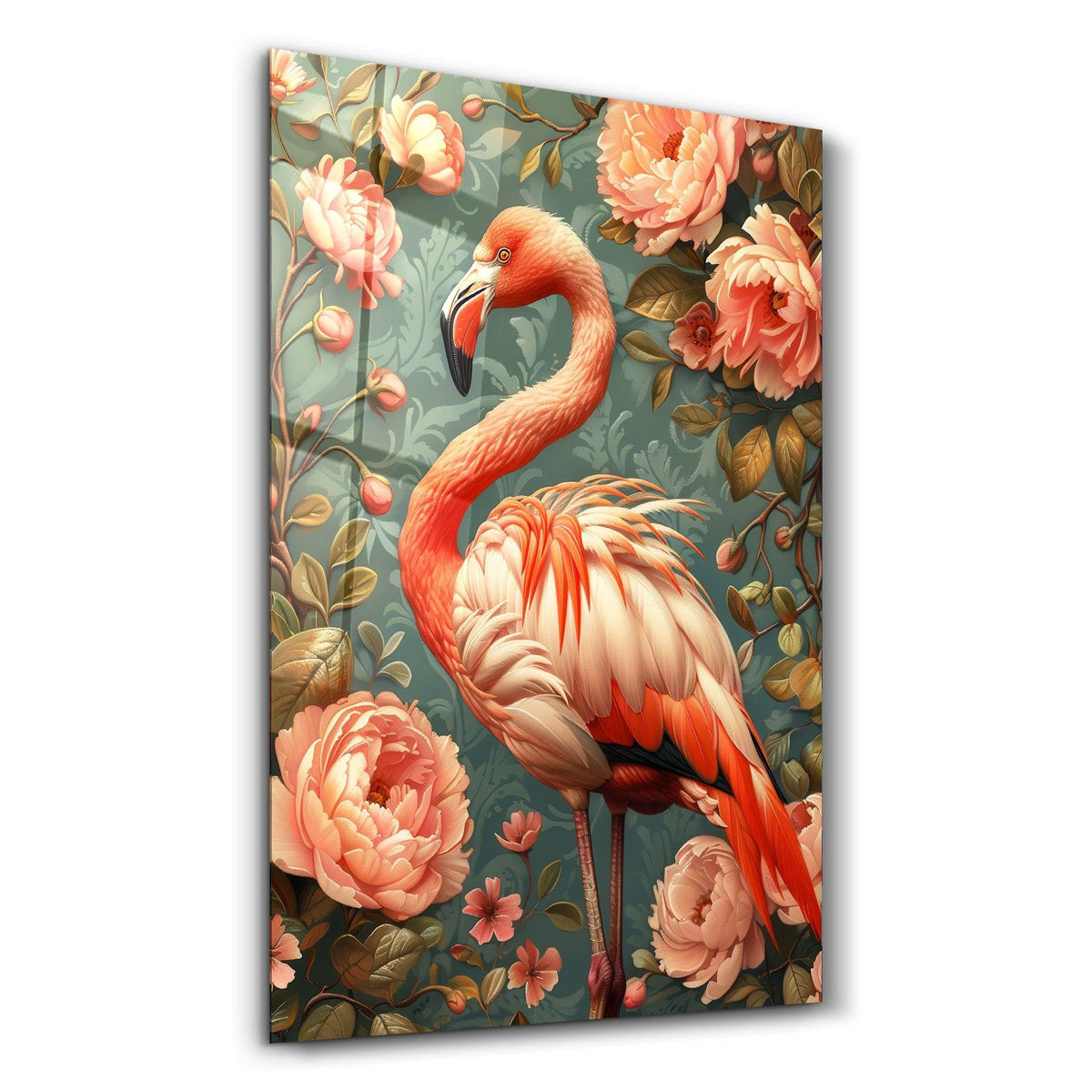 DesignSkinz Designers Collection Glass Wall Art for Living Room, Bedroom, Office, Study, Shelf (14x22inch)  Beautiful Flamingo
