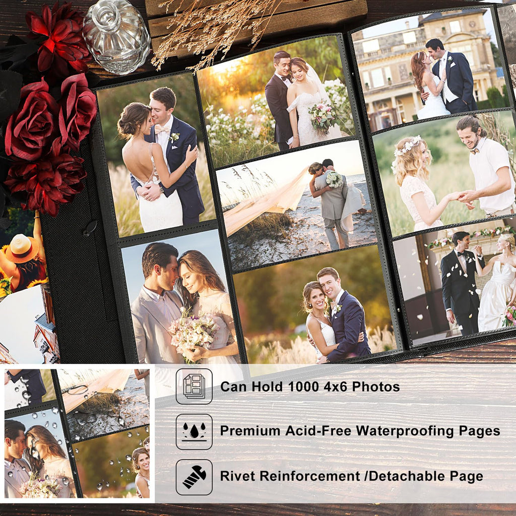 Lanpn Wedding Photo Album 4X6 1000 Pocket Photos Slip In, Linen Cover Large Capacity Newlywed Marriage Window Album Hold 1000 Ho