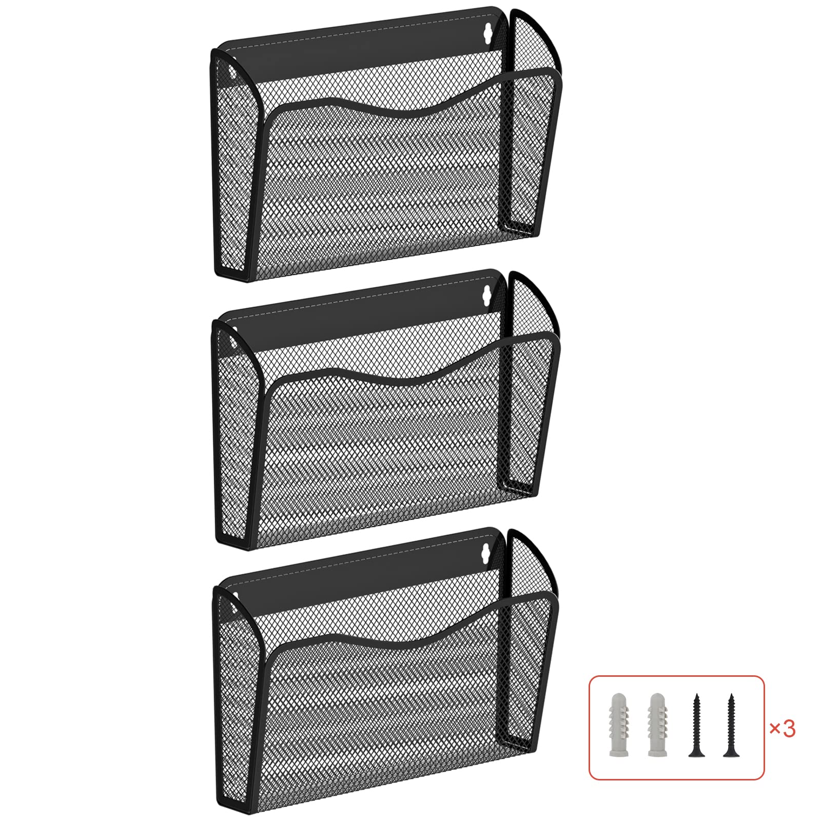Bohdk Wall File Organizer, Mesh Hanging File Organizer, Home Office Organization And Storage, 3 Single Pockets Document Magazine