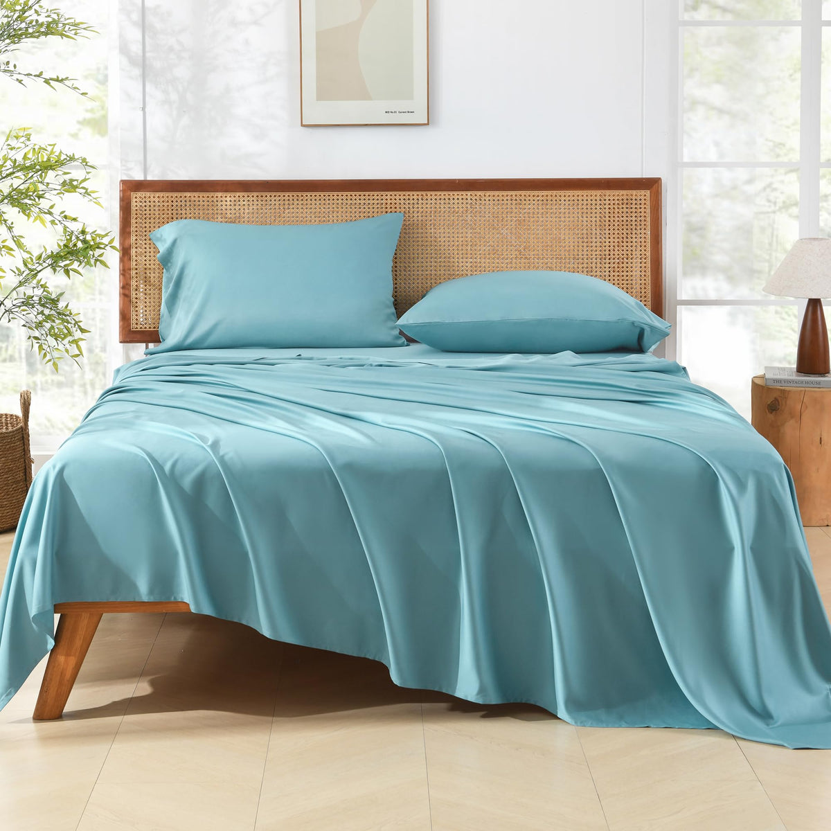 Andency Grayish Teal California King Sheet Sets, 100% Viscose Derived From Bamboo, Cooling Sheet Set, Deep Pocket Up To 16', Silky Soft Bed Sheets, Hotel Breathable Bedding Sheets & Pillowcases