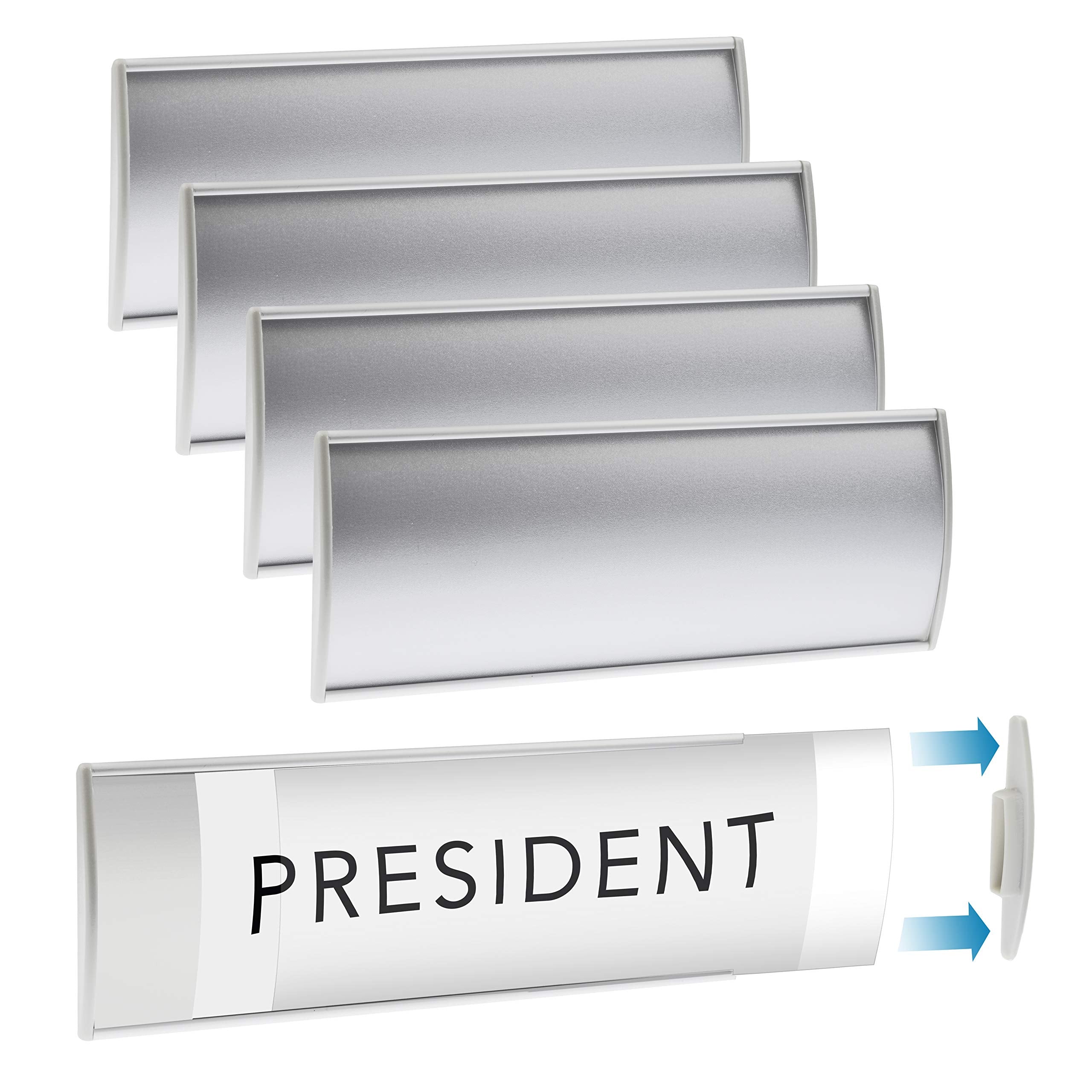 Set Of 6 - Sturdy & Elegant Silver Aluminum Wall Mount Name Plate Holder, Curved Office Business Door Sign Holder With Adhesive