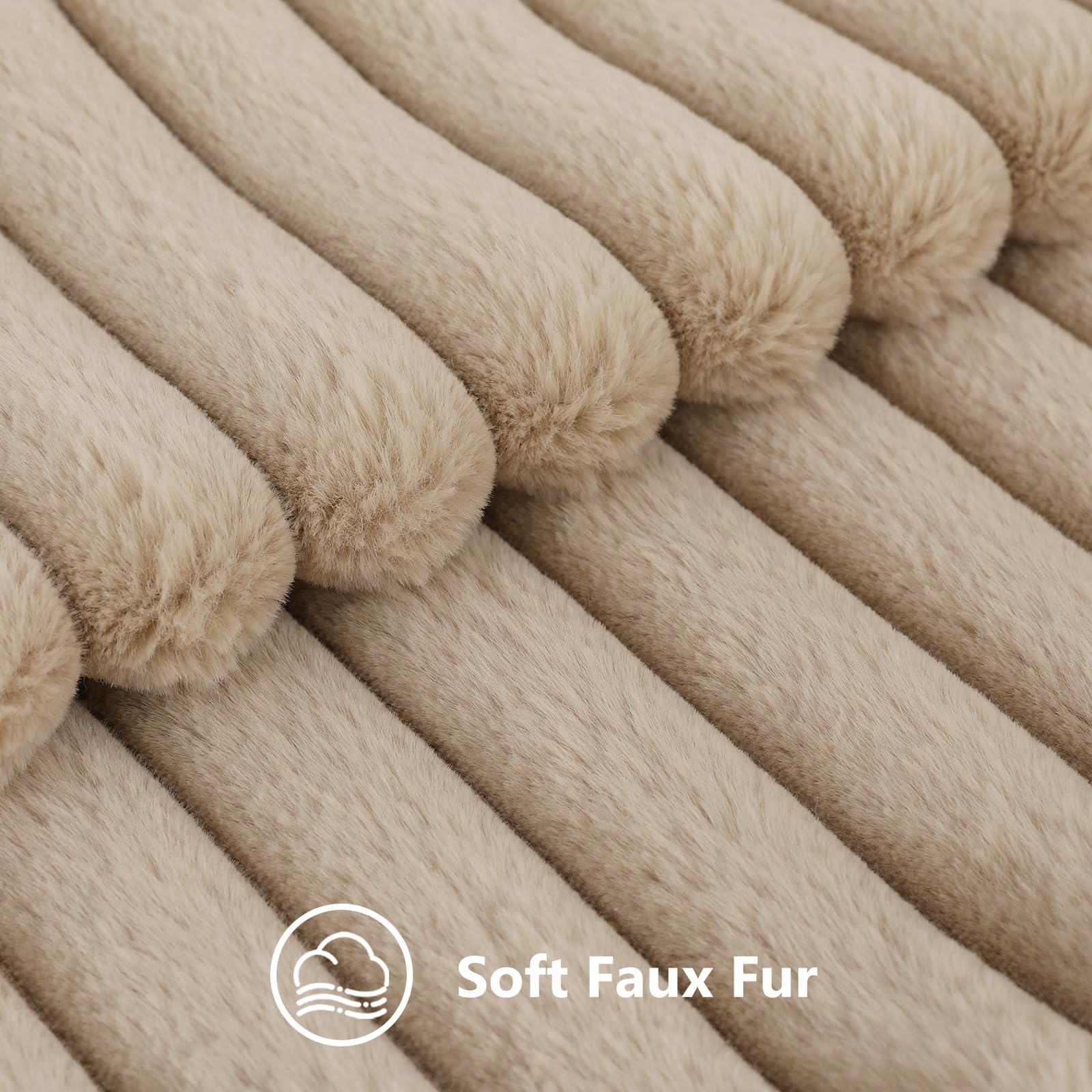 Decoruhome Faux Fur Throw Pillow Covers 20X20 Set Of 2, Decorative Soft Plush Striped Couch Pillow Covers With Velvet Back For Sofa, Bed, Living Room, Khaki