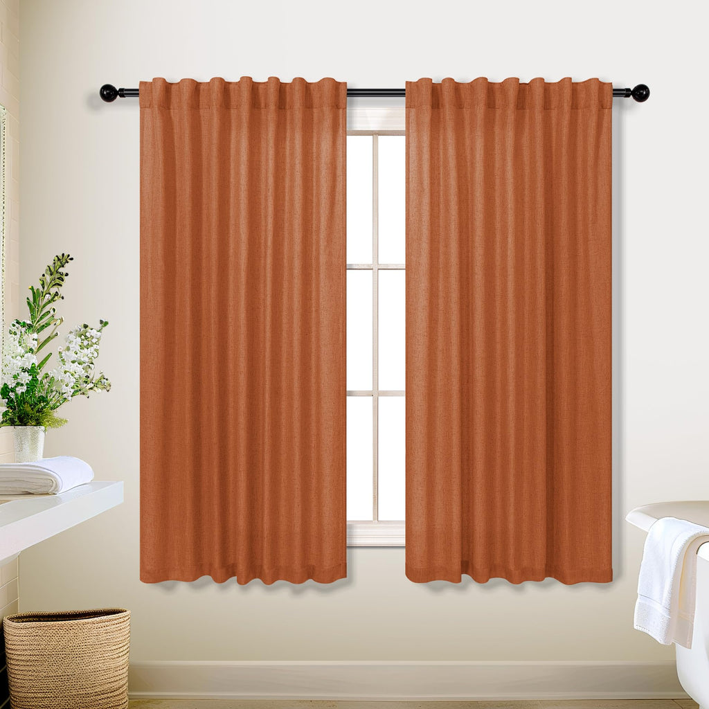 Koufall Fall Curtains For Kitchen,Burnt Orange Sheer Curtains For Bathroom Window,45 Inch Length