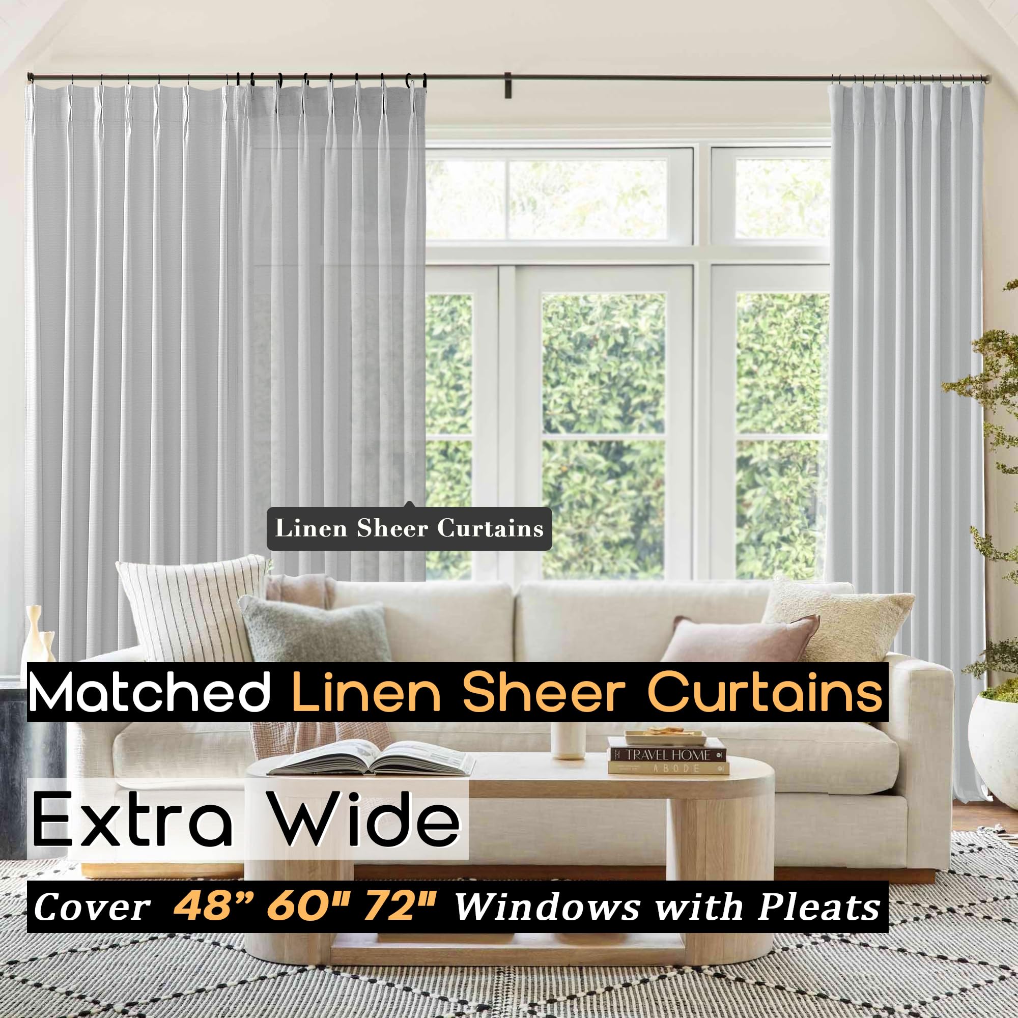 Shineland Light Grey Linen Blackout Curtains For Bedroom Living Room,Gray Pinch Pleated Curtain Drapes 84 Inches Long