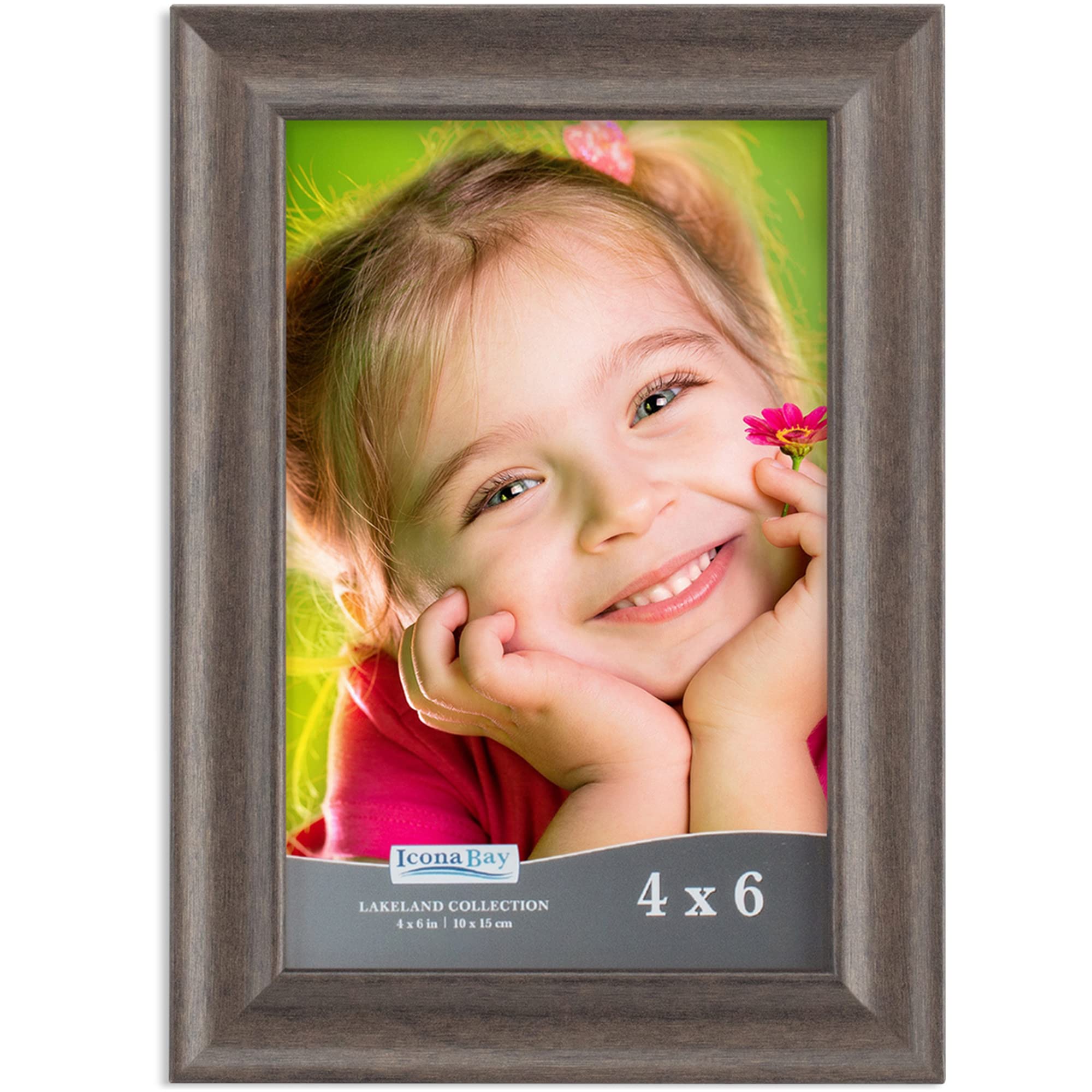 Icona Bay 4x6 Hickory Brown Picture Frame - Contemporary Photo Frame 4 x 6 - Composite Wood Frame for Walls or Tabletop - Lakela