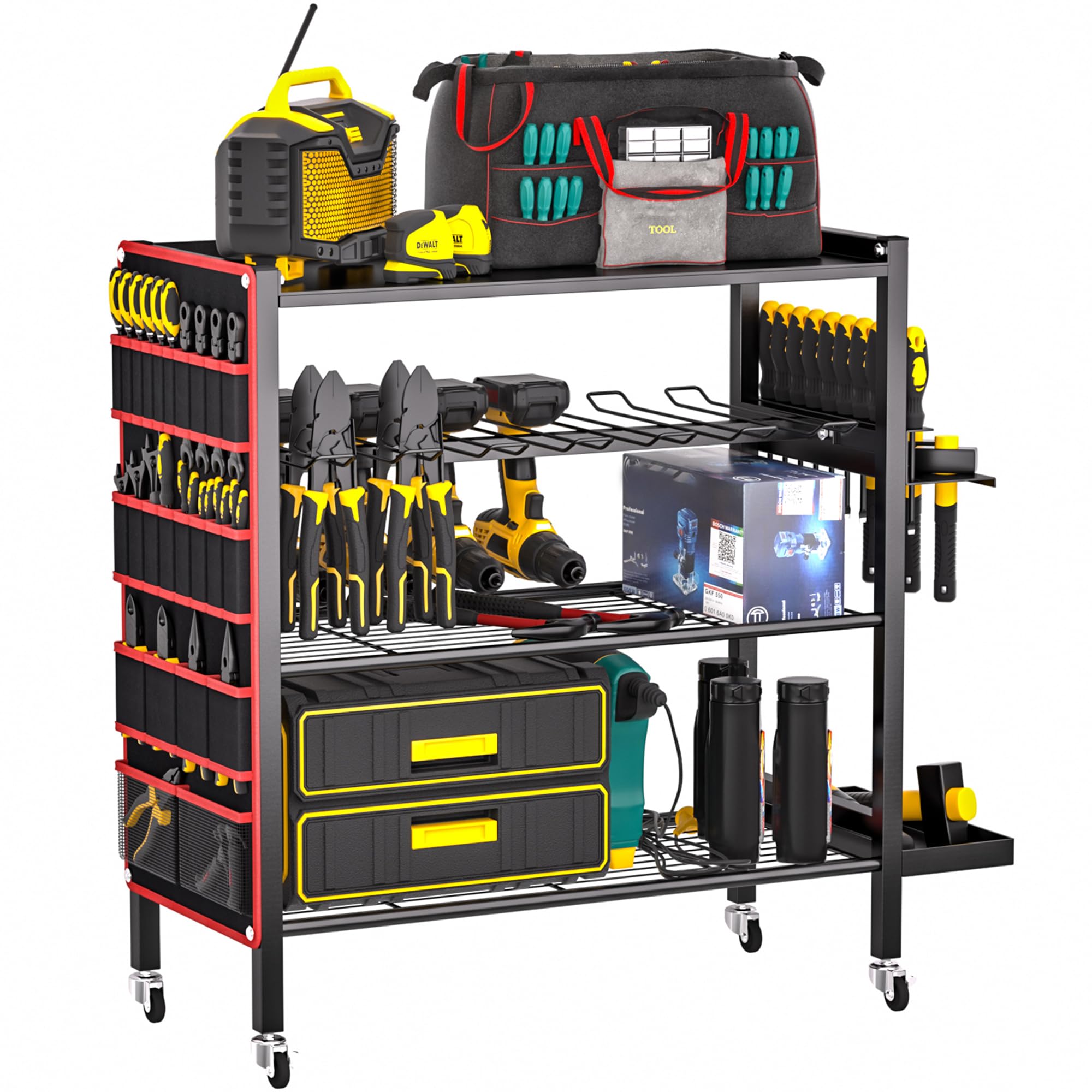 Ultrawall Power Tool Organizer Cart, 4-Tier Rolling Tool Storage Stand with Wheels, Garage Floor Tool Holder with Side Storage P