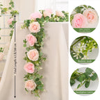 Dolicer 2Pcs 13Ft Artificial Eucalyptus Garlands With Flowers - 8 Roses, Faux Floral Greenery Garlands Fake Flowers Vines For We
