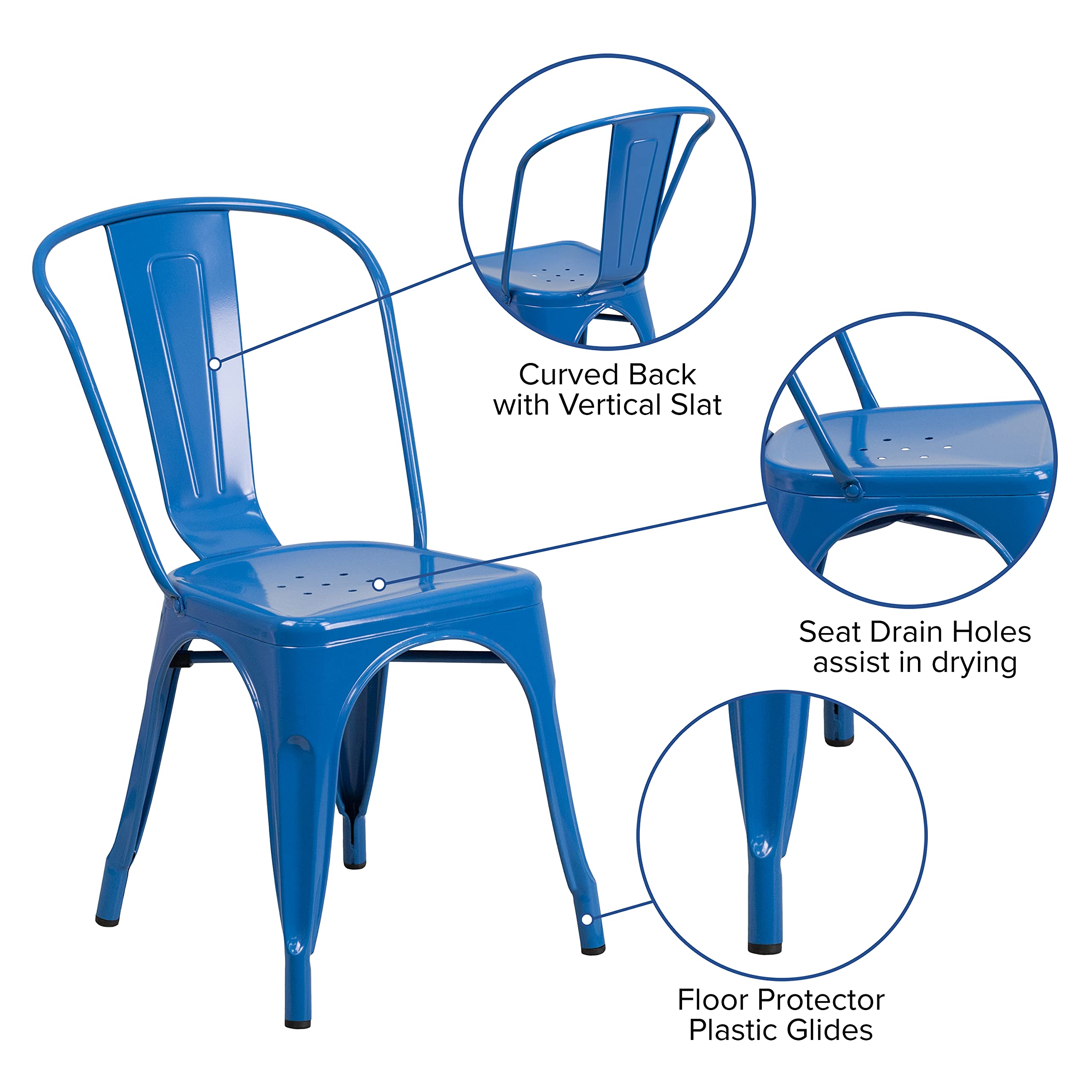 Flash Furniture Commercial Grade 31.5' Square Blue Metal Indoor-Outdoor Table Set With 4 Stack Chairs