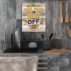 Bee Decor Bee Nice Or Buzz Off Wooden Hanging Sign Bee Kitchen Decor Rustic Farmhouse Decorations For Home Kitchen Sign 10X8 Inc