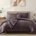 Monbix Queen Comforter Set - 7 Pieces Ltalian Plum Bed In A Bag Queen Bedding Sets With Comforters, All Seasons Down Alternative