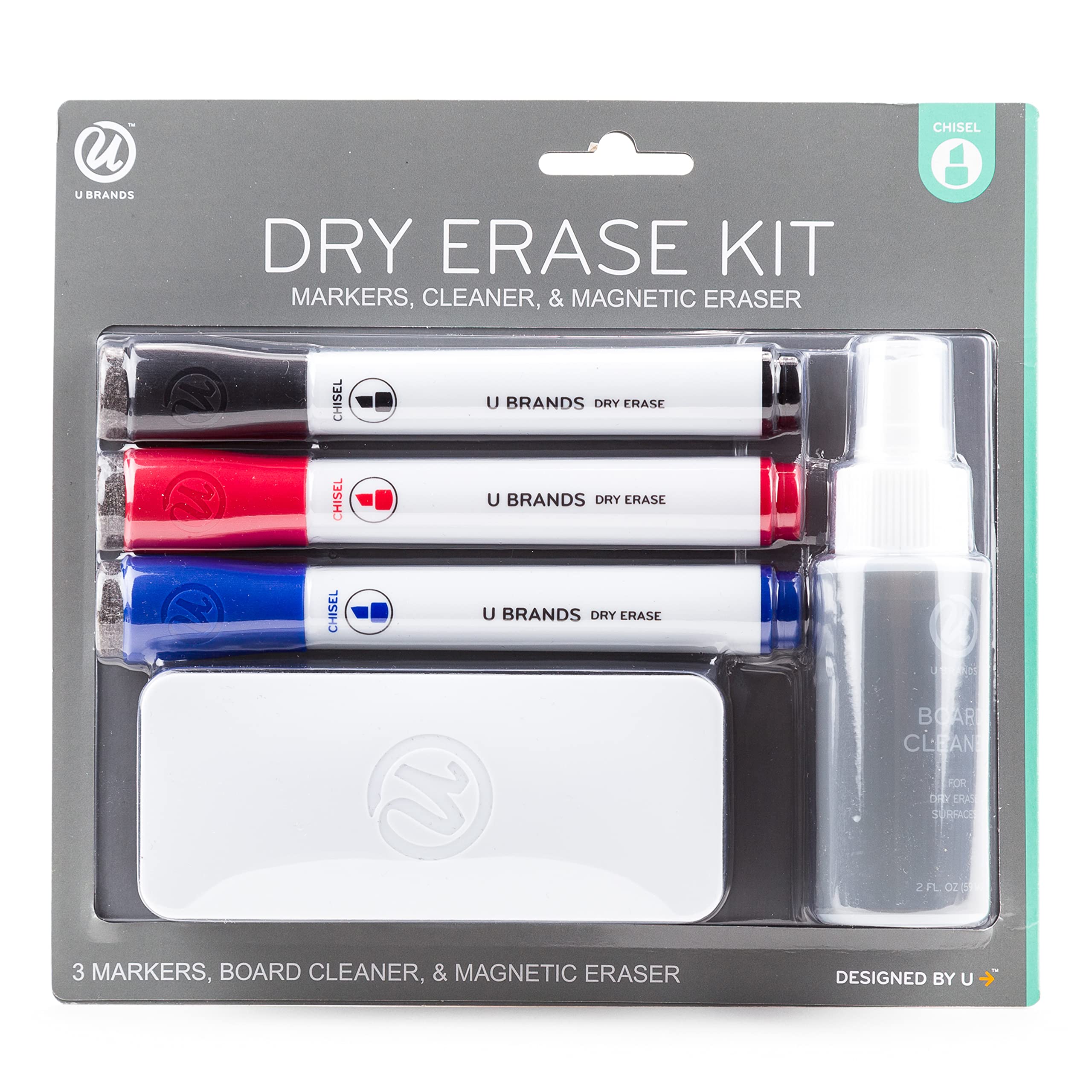 U Brands Dry Erase Board Accessories Kit, Office Supplies, With Markers, Eraser, Board Cleaner, 5 Pieces