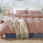 Nexhome Pro Duvet Cover Set 100% Washed Cotton Oversized King 120'X98' Linen Feel Textured Organic Natural 3 Pieces Bedding Set With Zipper Closure And Corner Ties, Breathable (Pink, No Comforter)