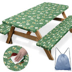 Britown Picnic Table Cover With Bench Covers Elastic Edges, Green Flower Fitted Table Cover, Outdoor Patio Camping Essentials 72