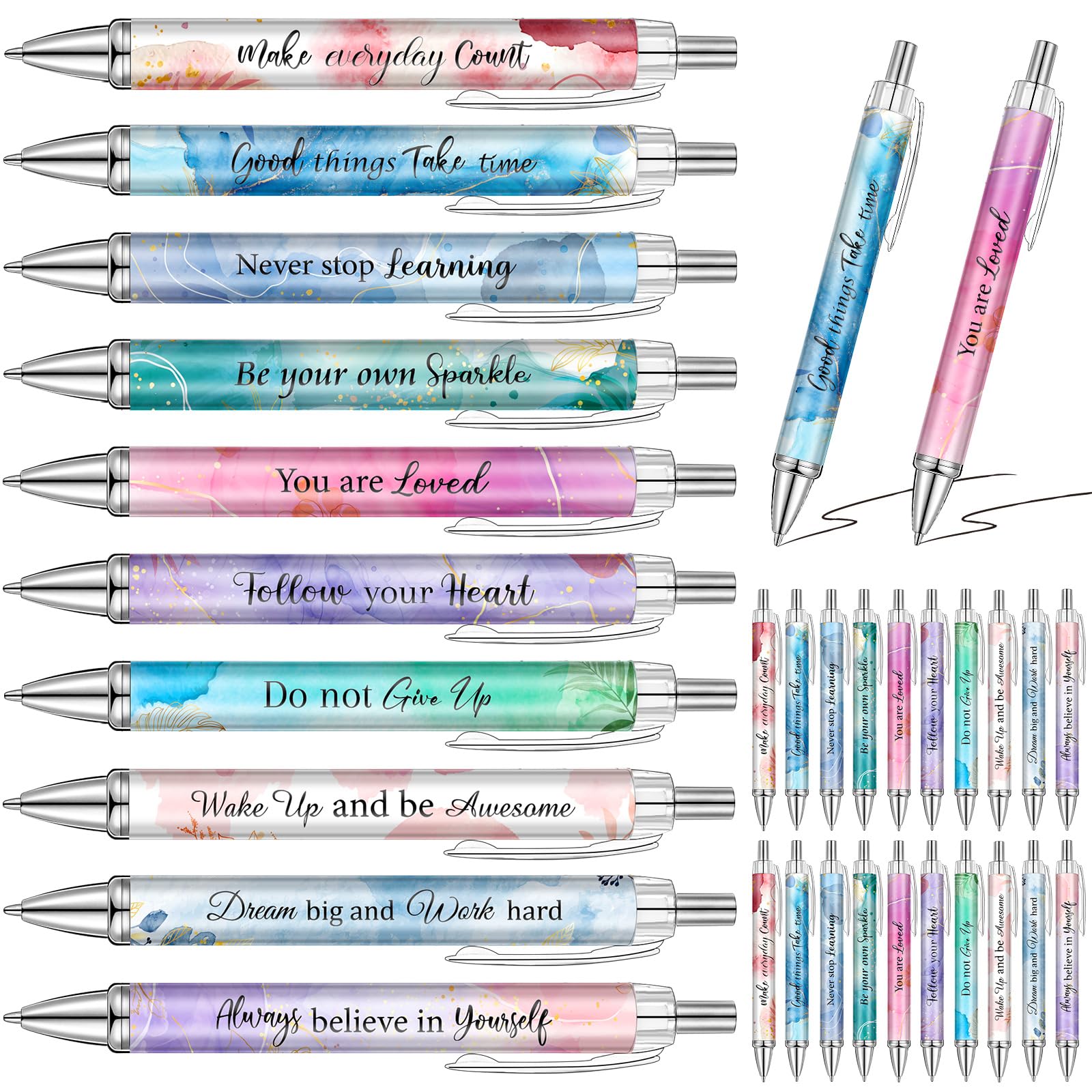 Yeaqee 50 Pcs Inspirational Ballpoint Pens Bulk Motivational Quotes Stylus Tip Pens Retractable Gift Stylish Pens Office Black I