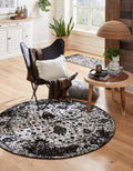 Rugs.com Oregon Collection Rug - 5 Ft Round Black and White Low-Pile Rug Perfect for Kitchens, Dining Rooms