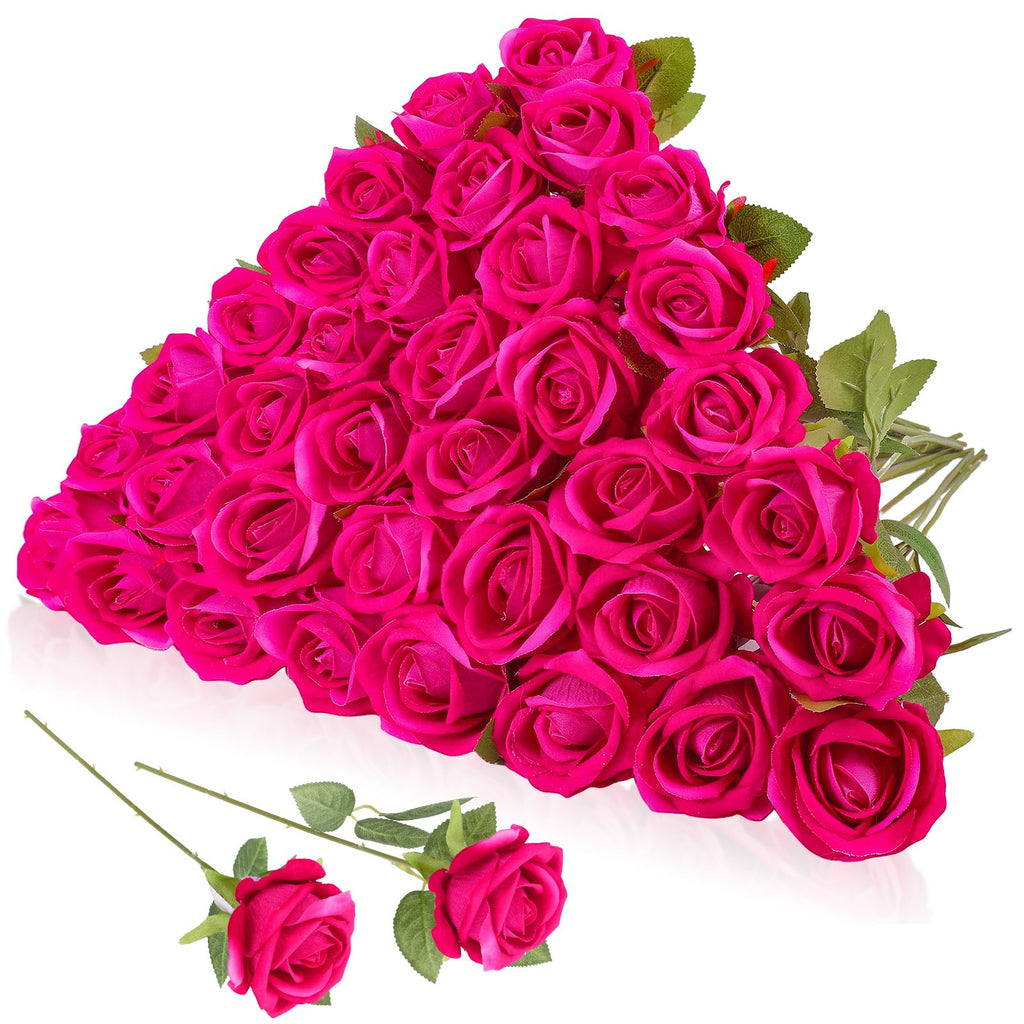 Hoemwarm 36 Pcs Silk Rose Bouquet Bridal Artificial Flowers,Fake Rose Long Stem Realistic Artificial Flowers Bulk for Wedding Bo