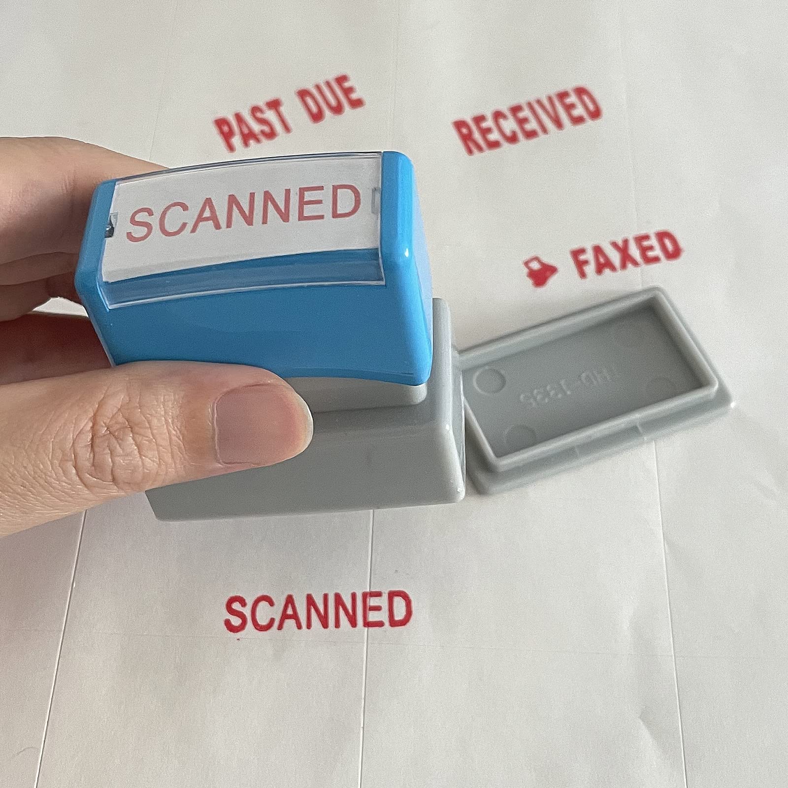 Wafjamf Scanned Stamps-Message Stamp Pre-Inked Office Stamp Refillable Red Ink Preinstalled-Medium