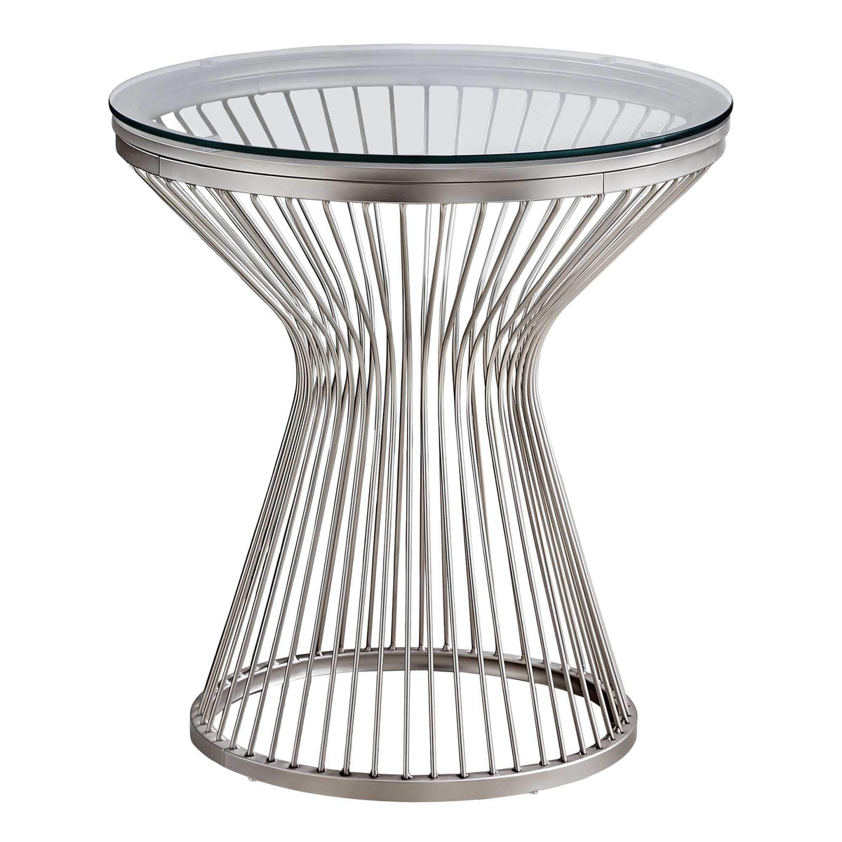 HomeRoots Clear Tempered Glass,Glass, Metal Stainless Steel with Tempered Glass Accent Table