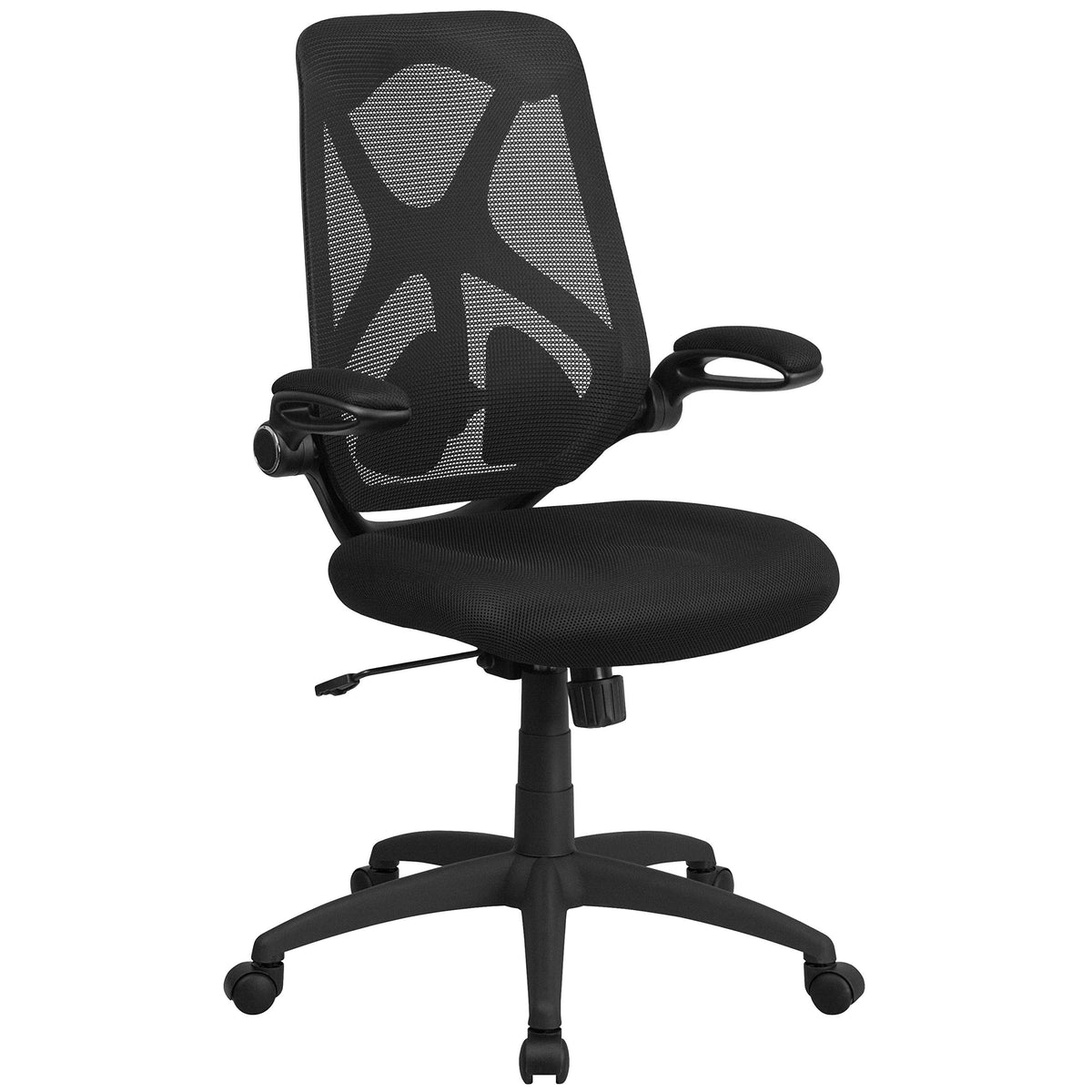 Flash Furniture Kimble High Back Black Mesh Executive Swivel Ergonomic Office Chair with Adjustable Lumbar, 2-Paddle Control and Flip-Up Arms