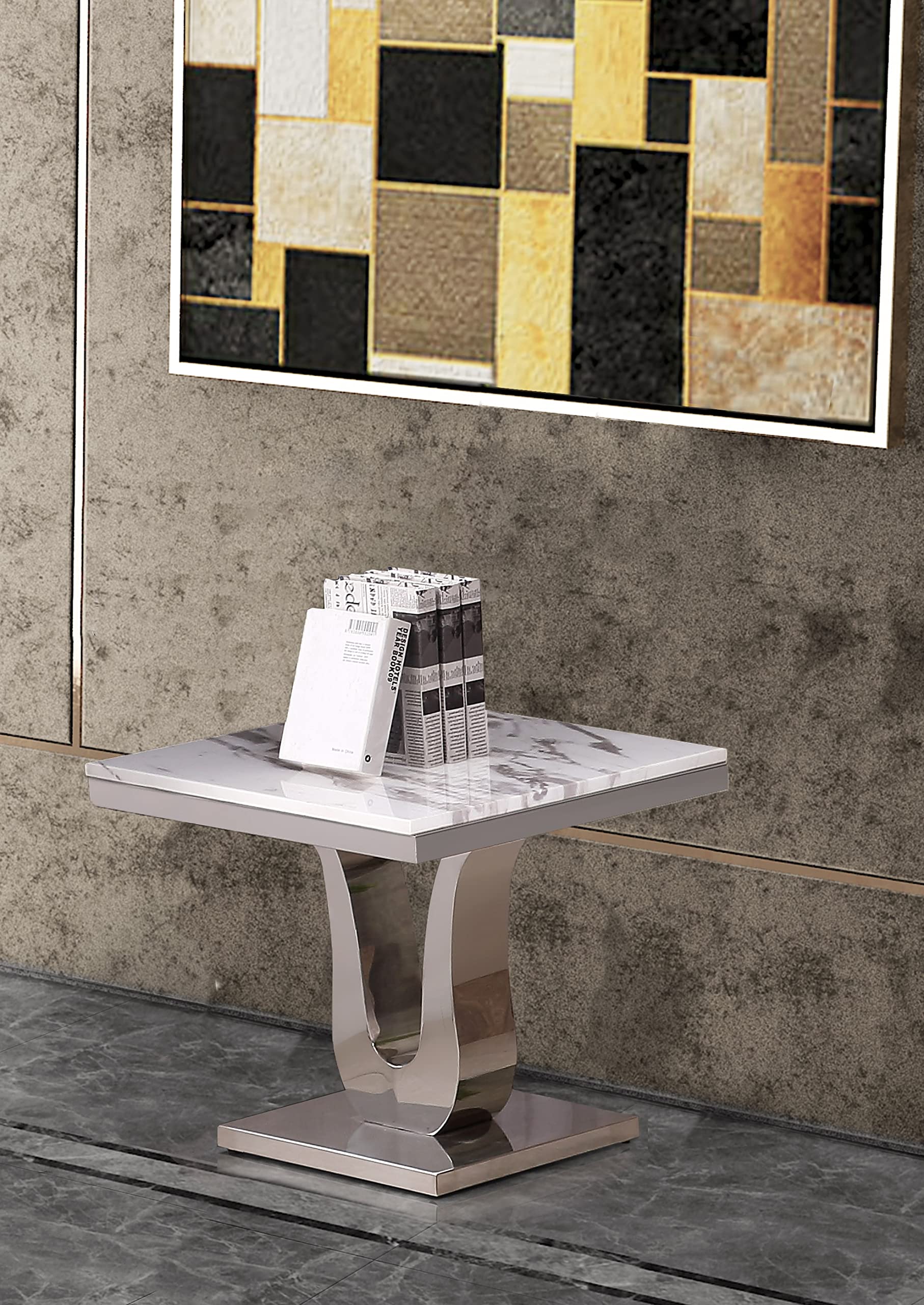 Best Quality Furniture End Table Only, White, Silver