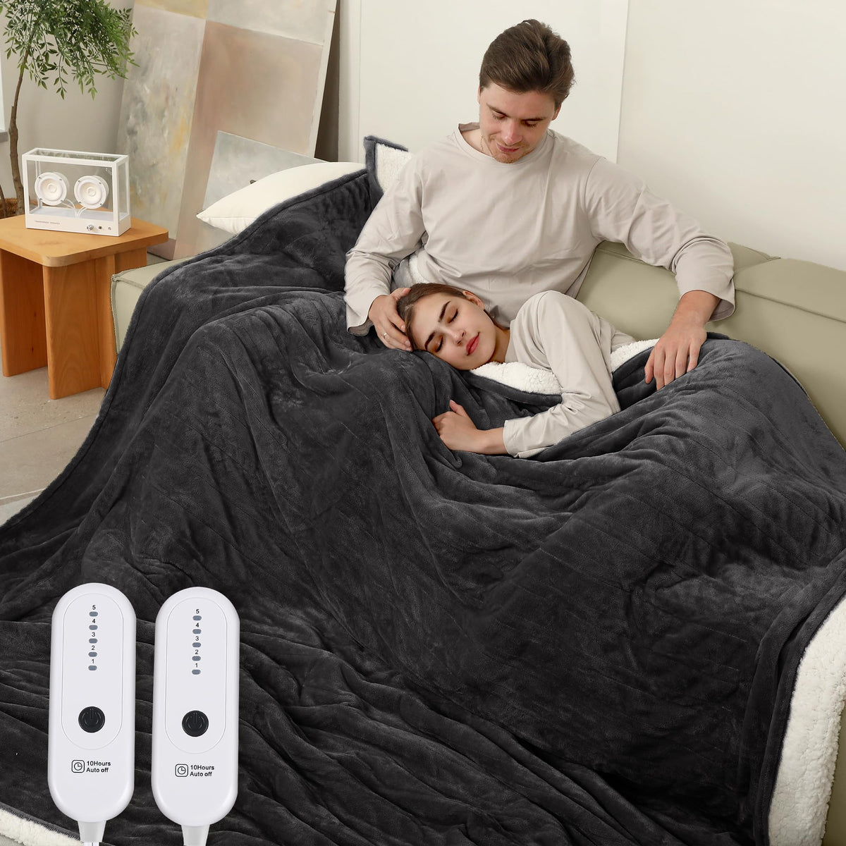 Estingo Electric Blanket King, Heated Blanket King Size Dual Control With 5 Heating Levels & 10 Hours Auto Off, 100''X90'' Heati