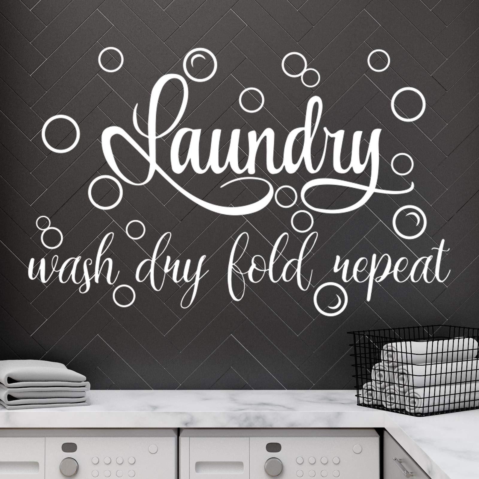 Zonon Laundry Room Decals Decor Laundry Stickers Signs Vinyl Wall Decal Wash Dry Fold Repeat Wall Bubble Quote Sticker for Room 