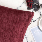 Brawarm Chenille Throw Pillow Covers 12X20 Inches - Burgundy Chenille Lumbar Pillow Covers Pack Of 2, Solid Dyed Soft Chenille P