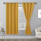 Hiasan Blackout Curtains For Bedroom, 52 X 63 Inches Length - Thermal Insulated & Light Blocking Window Curtains For Living Room, 2 Drape Panels Sewn With Tiebacks, Mustard Yellow