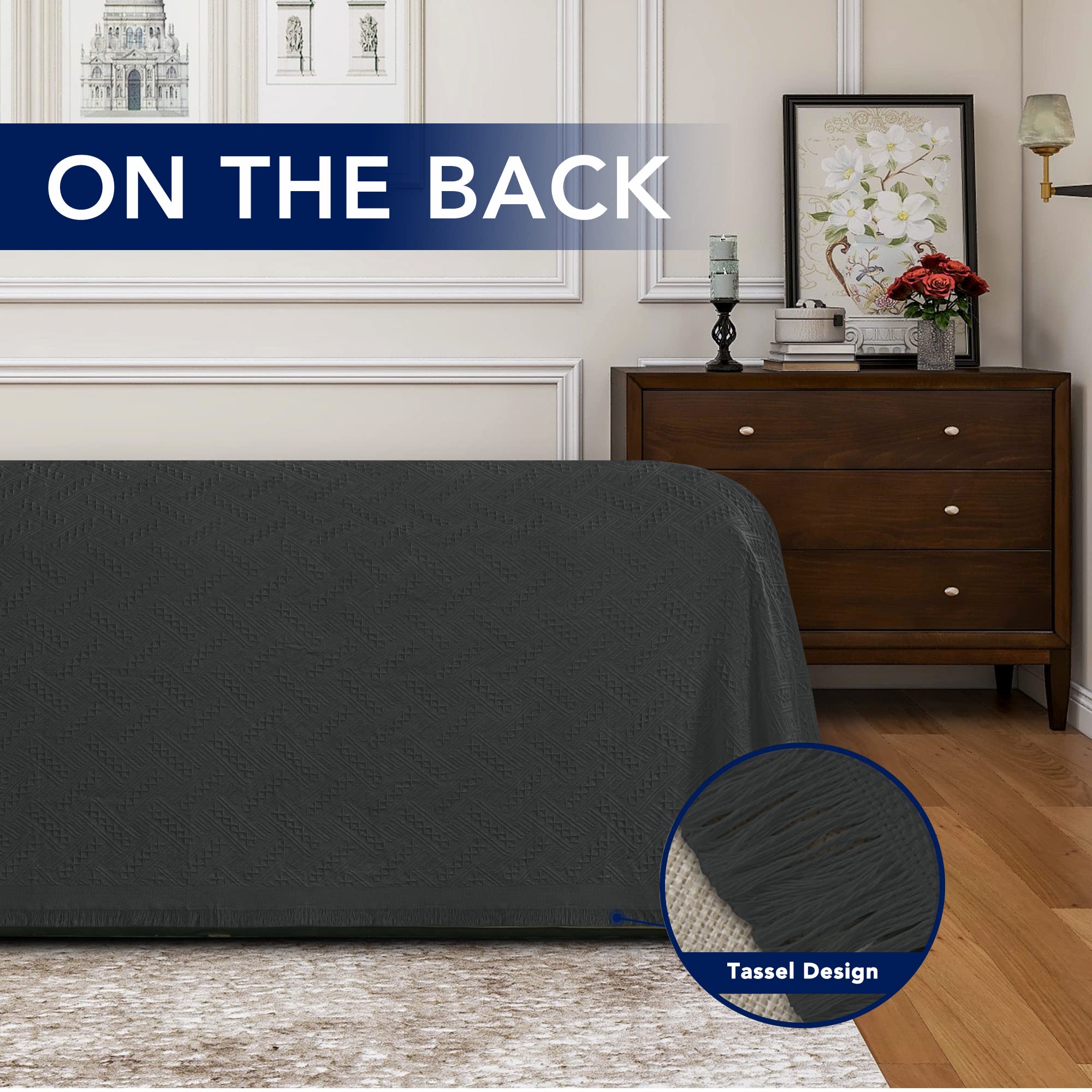 Purefit Geometric Jacquard Throw Sofa Cover - Textured Soft Washable Decorative Couch Covers For 3 Cushion Couch, Throw Cover With Tassels Furniture Protector For Pets, Kids (X-Large, Dark Gray)