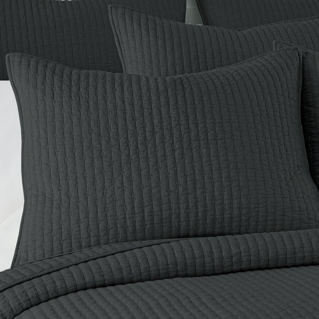 Levtex Home - Cross Stitch Charcoal Quilt Set - 100% Cotton - King/Cal King Quilt (106X92In.) + 2 King Shams (36X20In.) - Revers