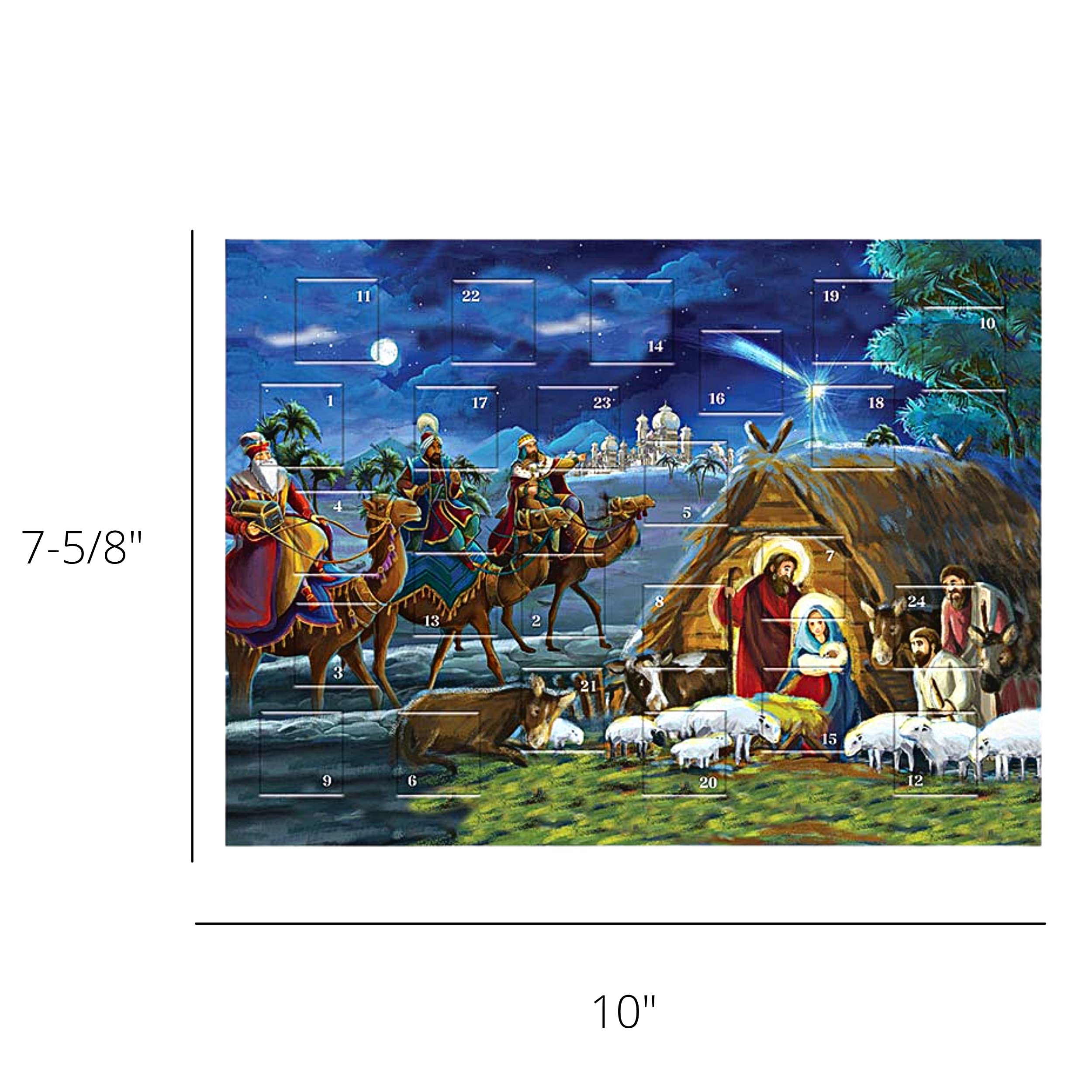 Countdown To Christmas 2024 Religious Advent Calendar, Traditional Nativity Scene Full Color Artwork, 24 Door Tabs Fun Education