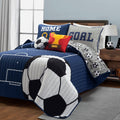Lush Decor Soccer Game Reversible Oversized Kids 5 Piece Quilt Set, Full/Queen, Navy & Gray