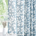 Treatmentex White Blue Curtains for Living Room 84 Length Leaf Print Semi-Sheer Curtains for Kitchen Windows, Grommet Top, 2 Pac