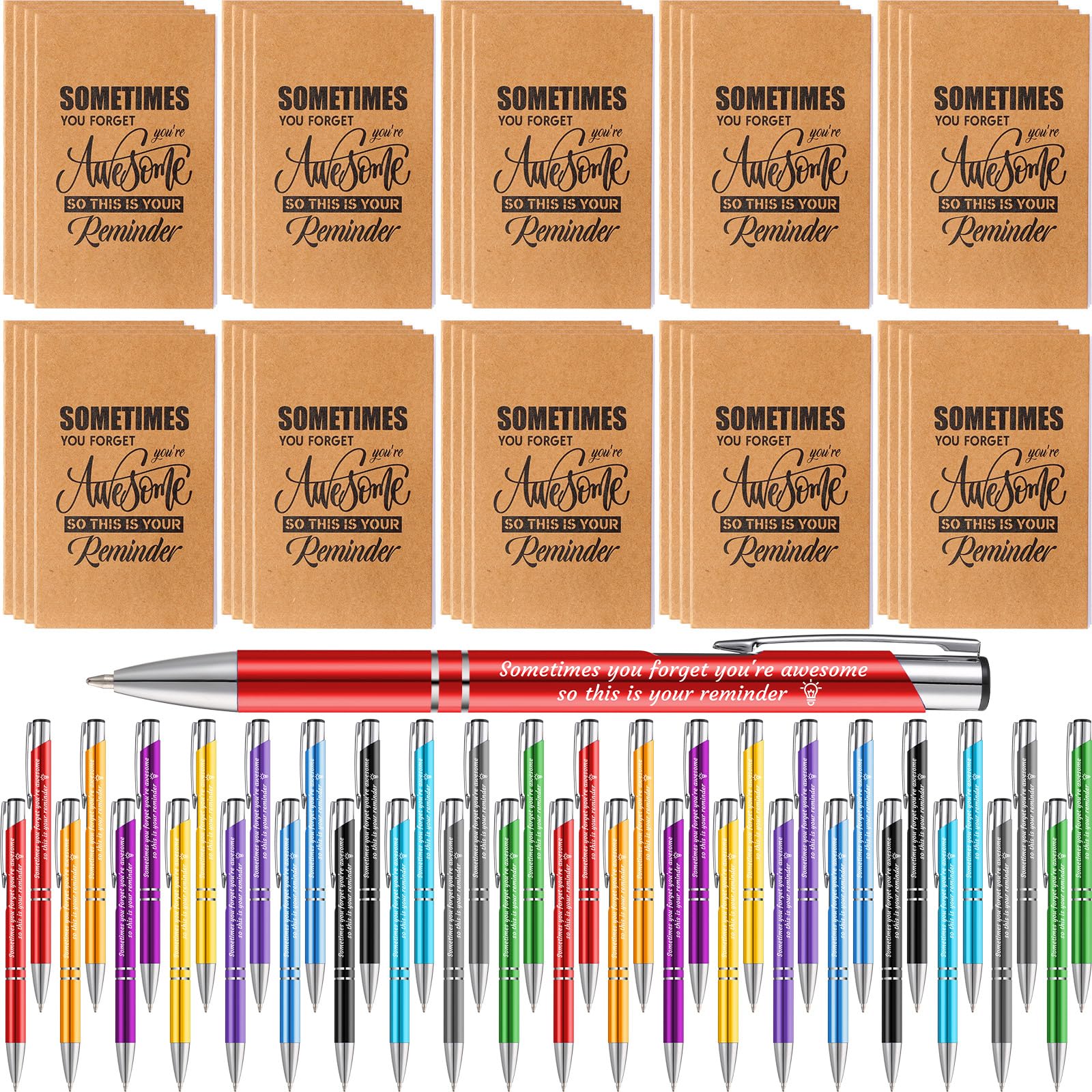 Sabary 100 Pcs Inspirational Notepads Ballpoint Pens Sets Mini Motivational Pocket Notebooks Journals Bulk Christmas Teacher App