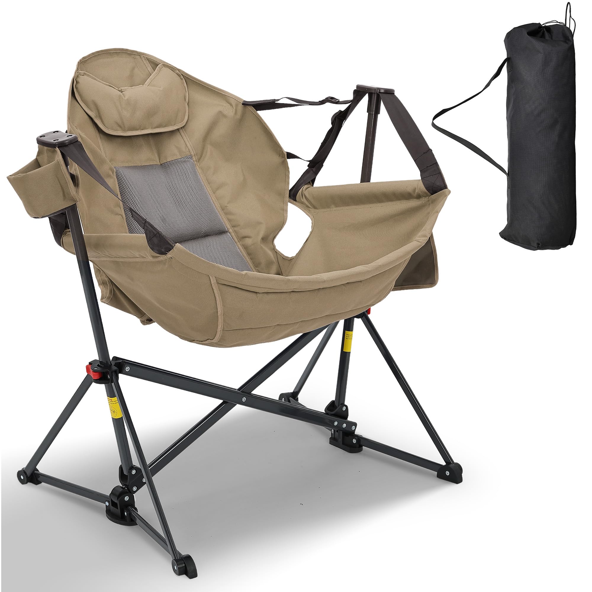 Ainfox Hammock Camping Chair, Foldable Portable Rocking Chairs for Adults Outside Swinging Camp with Cup Holder Pillow for Outdo