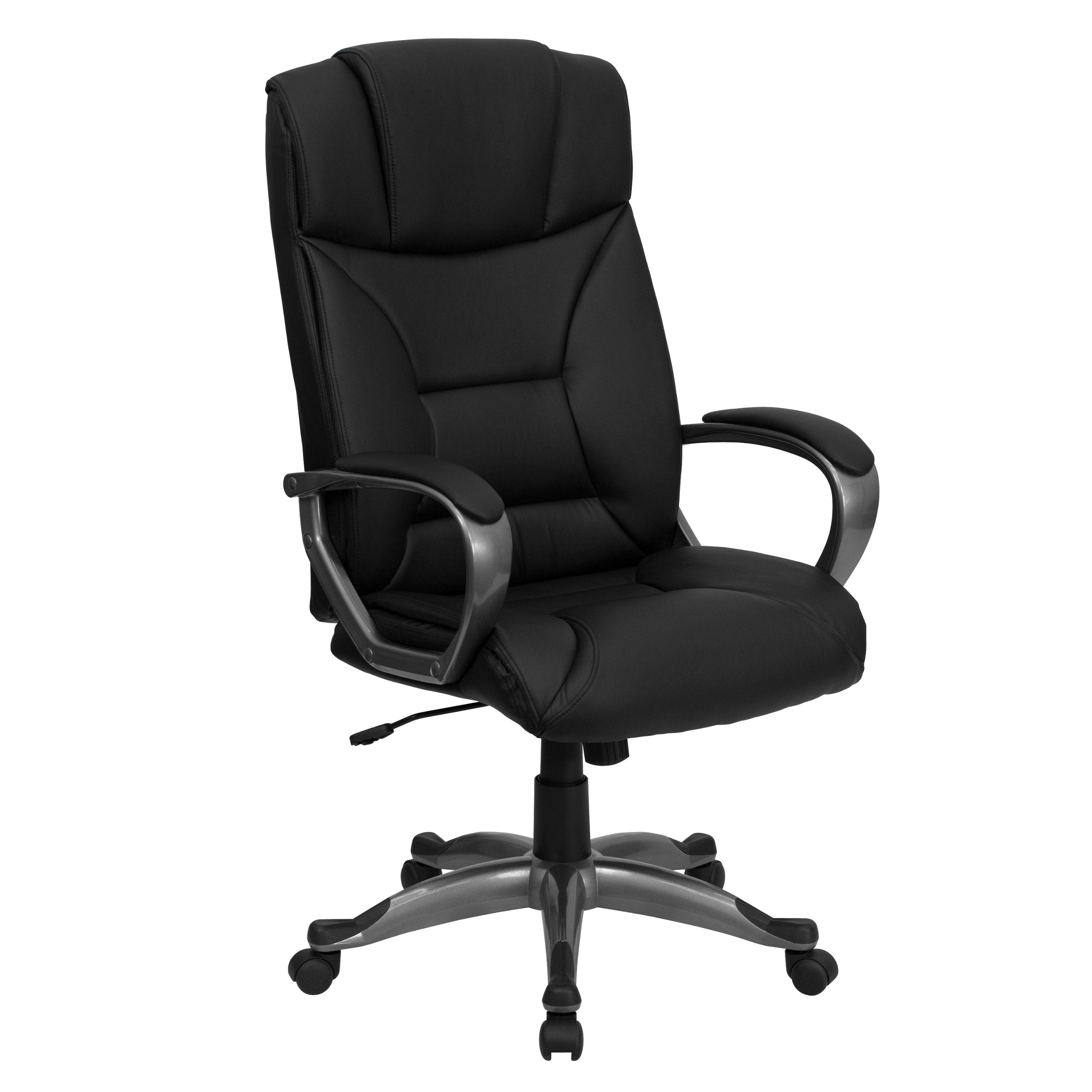 Flash Furniture 177Bk High Back Leather Executive Office Swivel Chair With Titanium Nylon