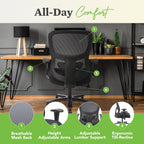 HON Sadie Big and Tall Mesh Back Chair, with Height Arms, Adjustable Lumbar, 30.31D x 30.31W x 42.91H in, Black