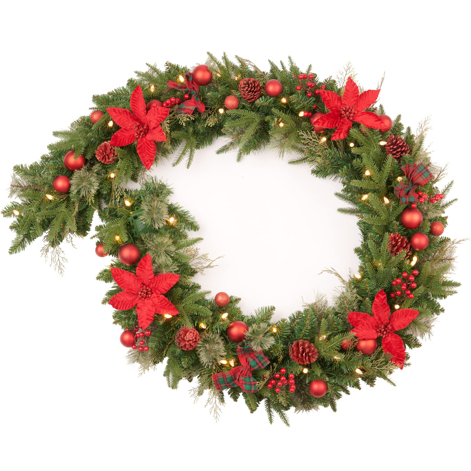 AMERZEST 9Ft Poinsettias Pre-lit Christmas Garland 50 LED Lights Battery Operated,Holiday Decoration Fireplace Stairs Mantle Doo