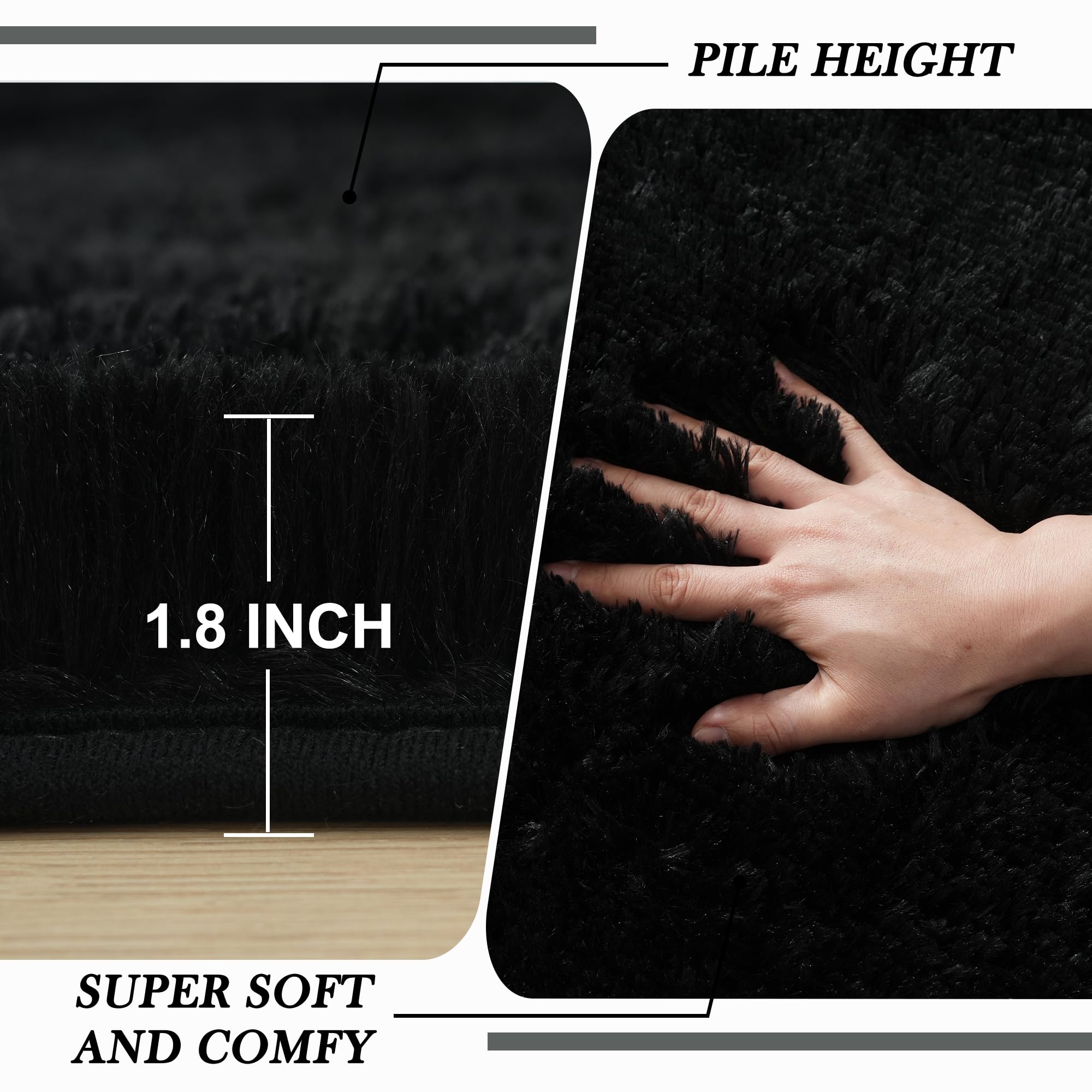 Area Rugs 9X12 Living Room: Black Shag Rug 9X12 Area Rugs - Large Plush Fluffy Carpet(Black, 9X12 Feet)
