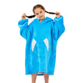 Ramees Wearable Blanket Hoodie For Kids, Sherpa Oversized Sweatshirt Blanket Flannel With Hood Pocket And Sleeves (Blue)