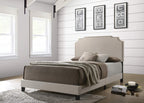 Coaster Furniture Tamarac Modern Upholstered Full Bed Panel Headboard Antique Brass Nailheads Beige Fabric 310061F